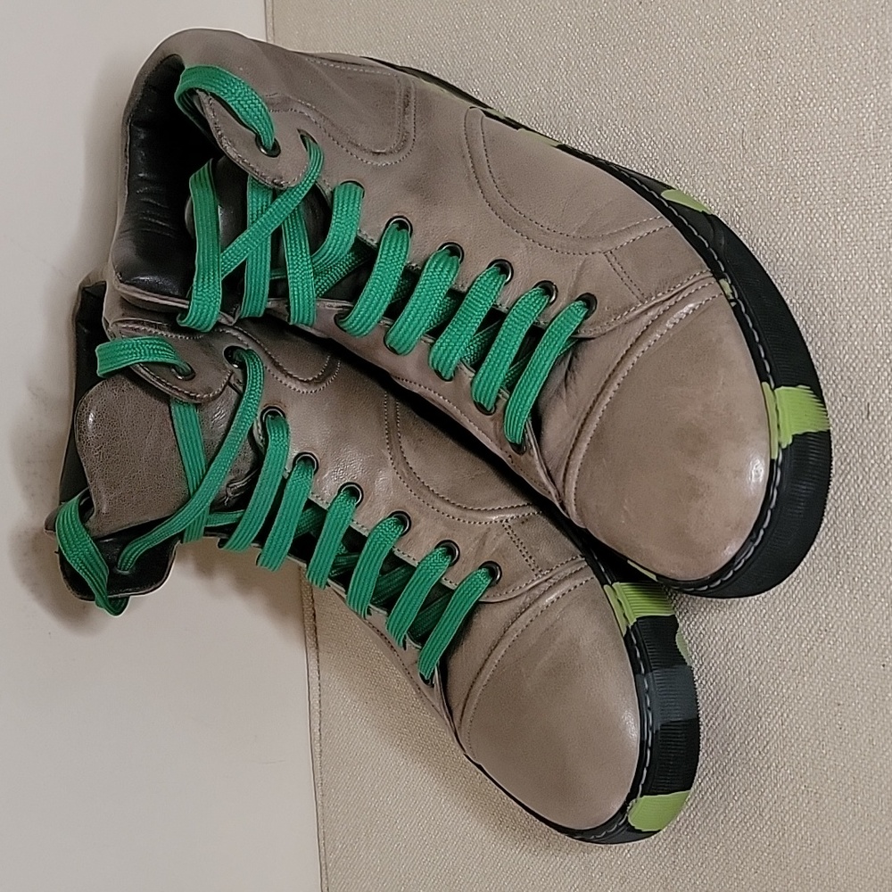 Mens size 12 US, 11 UK Lanvin EVC mid-high top Lambskin Leather Sneakers